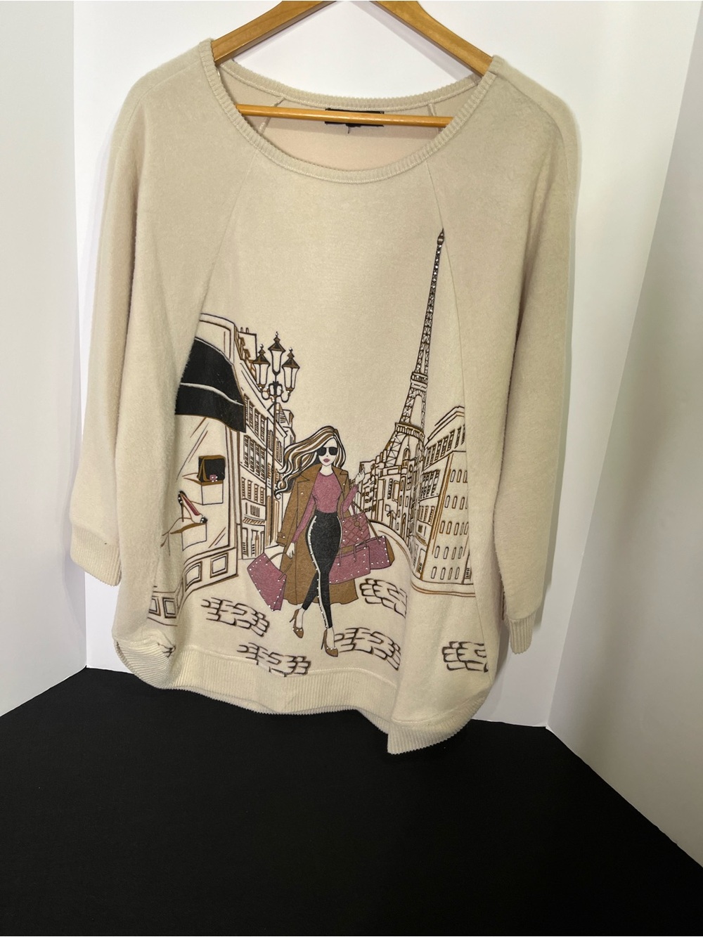 Women's Cream Paris Scene Pullover Sweatshirt with Graphic Plus Size
